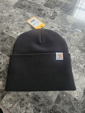 Carhartt Black Cuffed Knit Beanie with Logo Patch